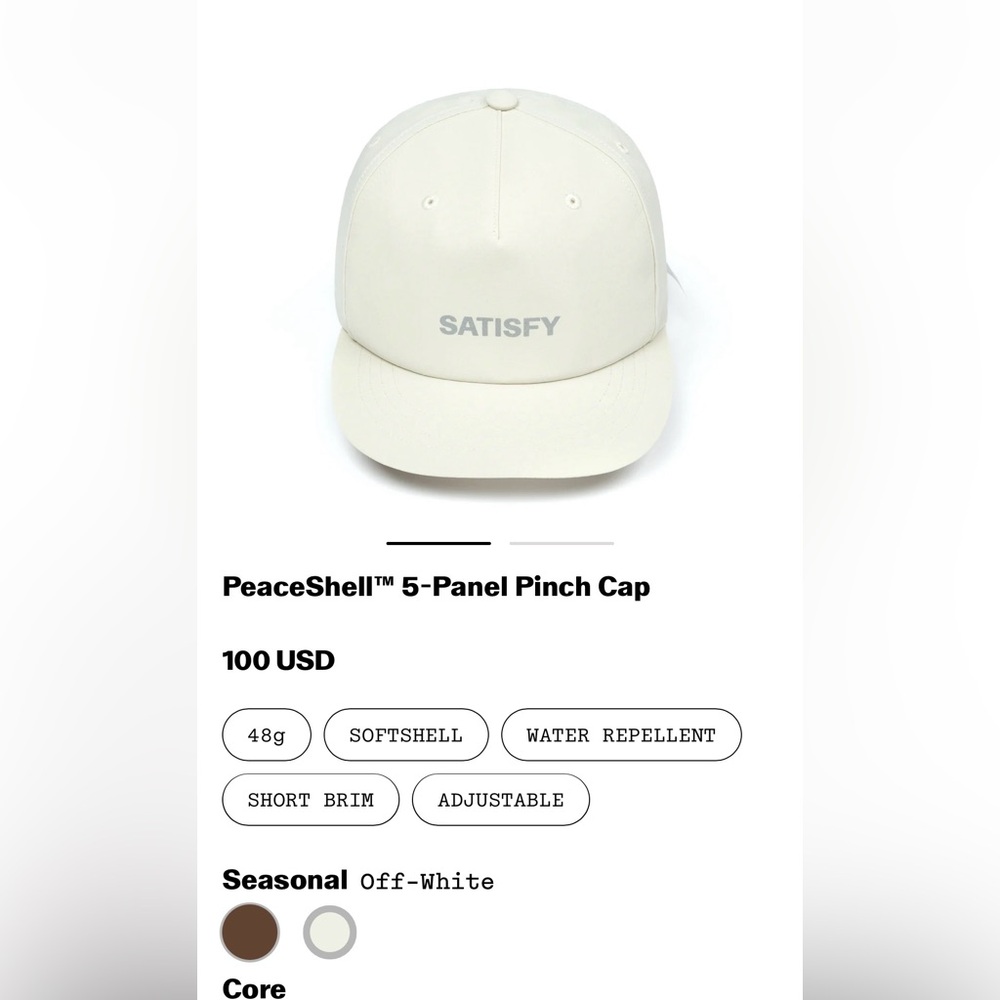 NWT Satisfy Off-White 5-Panel Pinch Cap